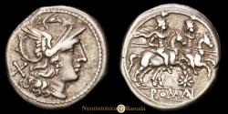 Ancient Coins - Anonymous. Denarius. (4.41g.). Rome. 187-172 B.C. Craw-113/1. VF+.