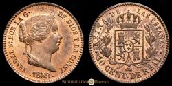 World Coins - Isabella II. 10 Céntimos de Real. (3.45g.). Segovia. 1859. AC-175. UNC. Very beautiful. Original luster.