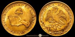 World Coins - Republic of Mexico, 8 escudos, 1827, Mo-JM, AU. (26.94 g). Mexico City Mint, KM383.9, Onza-1998. Original luster. AU+/BU-.
