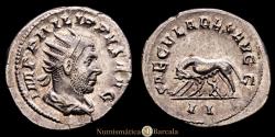 Ancient Coins - Philip I, Roman Emperor. 244-249 AD. Silver Antoninianus (23 mm, 4.34 g, 6 h). (Saecular Games), RIC IV 15; RSC 178. Toned, XF.