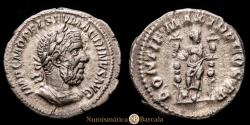 Ancient Coins - Denarius. MACRINUS. Struck 217-218 AD. 3.28g. AR. C-60; RIC-22a; BMC-38. Choice EF/Good VF.