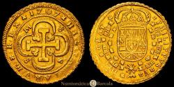 World Coins - Philip V (1700-1746). 8 escudos. 1707. Seville. (AC. 2275) (Cal.Onza 488). "Cross" type. M-8/8-S. Good specimen. Uncommon date. Rare. 26.76 grams. Choice VF. Beautiful color.
