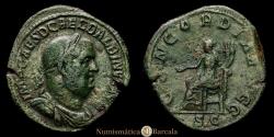 Ancient Coins - Roman Imperial Balbinus, 238 AD. Sestertius (33 mm, 18.85 g), Rome, circa April–June 238 AD. BMC 18. Cohen 4. RIC 22. Green patina. In good condition.