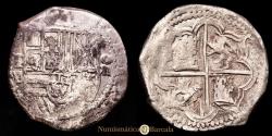 World Coins - Philip II. 8 Reales. (27.19 g.). Potosí (Bolivia). N.D. Assayer B. AC-672. VF-. Scarce