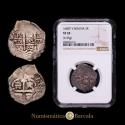 World Coins - Charles II. 1683 Potosí. V. 2 reales. (Cal. 412). 6.35 g. Triple assayer. CARO(...) visible. Dot above the V of Vltra. Nice specimen. Encapsulated by NGC as VF 35.