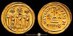 Ancient Coins - Heraclius, with Heraclius Constantine and Heraclonas, 610-641. Solidus (22 mm, 4.46 g), Constantinople, H = 8th officina, regnal year IA = 11 = 637/8. MIBE 45. SB 764. EF+...
