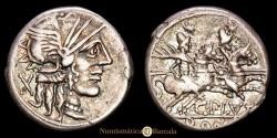 Ancient Coins - C. Plutius. Denarius. (3.91g.). Rome. 121 B.C. Craw-278/1. VF+. C. PLVT