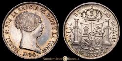 World Coins - Isabella II (1833-1868). 10 reales. 1854. Seville. (Cal-551). AE. 12.91 grams. Beautiful cabinet patina with underlying original luster. Very choice. Rare in this condition. AU/UNC.
