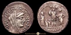 Ancient Coins - Aemilius. Paullus Aemilius Lepidus. Denarius. 62 BC Rome. (FFc-126). (Craw-415/1). (Cal-91). AR. 3.31 grams. Dark patina. Choice VF.