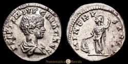Ancient Coins - Geta, Caesar (AD 209-211). Denarius (3.53 g). Laodicea ad Mare, AD 203. MINERV-SANCT EF