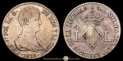 World Coins - Ferdinand VII (1808-1833). 4 reales. 1823. Valencia. (Cal-993). Ag. 5.78 grams. EF+. Toned. Scarce.