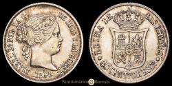 World Coins - Isabel II. 40 Céntimos. (5.11g.). Madrid. 1864. AC-499. EF+.