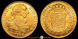 World Coins - Charles III (1759-1788). 8 escudos. 1788. Seville. C. (Cal-2194). (Cal onza-969). Au. 27.01 g. Dot after IND R. Beautiful color. Rare in this state of preservation. Choice Extremely Fine.