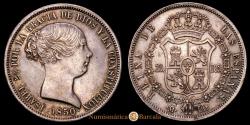 World Coins - Isabella II (1833-1868). 20 reales. 1850. Madrid. cl. (Cal-591). Ag. 26.10 grams. Minor marks. Beautiful patina, from an old collection. Choice Extremely Fine (AU/EF). Rare in this condition.