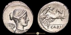 Ancient Coins - CARISIA. T. Carisius. Denarius (3.84 g). Rome, 46 BC. Crawford 464/4. Choice Extremely Fine.