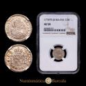World Coins - BOLIVIA, Charles III, 1/2 real bust type, 1775 JR, Potosí, NGC certified as AU 58, 'Top Pop' in the NGC census. Janson-66.3.1; KM-52; Cal-474.