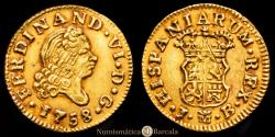 World Coins - Ferdinand VI (1746-1759). 1/2 escudo. 1758. Madrid. JB. (Cal-564). Gold. 1.77 g. Choice Very Fine.