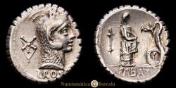 Ancient Coins - Denarius. 64 BC. ROSCIA. L. Roscius. 3.86 g. AR. Pair of symbols no. 85 of Crawford. BMC-3394-10; Cal-1231; Craw-412/1; FFC-1090; Se-3. EF-.