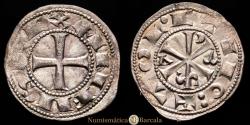 World Coins - Kingdom of Castile and León. Alfonso VI (1073-1109). Dinero. Toledo. (Bautista-3 var.). (Imperatrix-A6:10.6). Obv.: ANFVS REX. Rev.: + TOL·ETVO : . Wt. 1.14 grams. Original luster...