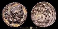 Ancient Coins - Sextus Pompeius. Sex. Pompeius Magnus. Denarius. 42-40 BC. Sicily. (Ffc-26). (Craw-511/3a). (Cal-1161). AR. 3.88 grams. A fine specimen for this type. Rare. Choice EF. Beautiful patina.