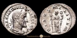 Ancient Coins - Rome - Maximinus I. Denarius. (3.09 g.). Rome. 235-238 AD. RIC 18A. Choice Extremely Fine. FIDES MILITVM