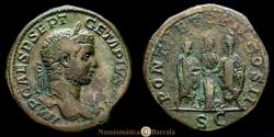 Ancient Coins - Geta. Sestertius. (24.08 g.). Rome. 210 A.D. RIC-156a. Rare.