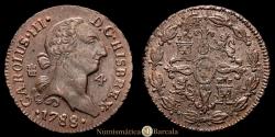 World Coins - Charles III (1759-1788). Segovia. 4 maravedís. 1788. (Cal-67). AE. 5.28 g. Choice EF, minimal traces of original color. Attractive specimen with a nice obverse.