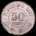 World Coins - Hong Kong 50 cents 1891 NGC AU. KM# 9.1, N# 15286; Silver; Victoria; London Mint; Encapsulated by NGC as AU Details. Scarce.