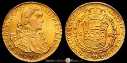 World Coins - Ferdinand VII (1808-1833). 8 escudos. 1808. Mexico. TH. (Cal-1781). Au. 27.01 grams. Imaginary bust. First year of issue. Traces of original luster on the reverse. Rare...