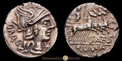 Ancient Coins - Roman Republic. ANTESTIA. Denarius. Rome (136 BC). (FFc-151). (Craw-238/1). Silver. 3.82 grams. Choice Extremely Fine. Light iridescent patina.