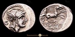 Ancient Coins - Junius Silanus. Denarius. (3.92 g.). Rome. 91 B.C. Craw-337/3. Choice EF/Good VF. Collector's tag included.
