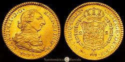 World Coins - Charles III (1759-1788). 1775. Mexico. FM. 2 escudos. (AC. 1598). 6.74 g. Mint and assayer marks inverted. Partial original luster. Rare, especially in this condition. AU-.