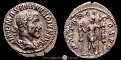 Ancient Coins - Maximinus I Thrax (AD 235-238) Silver denarius, Rome, AD 236, 2.75 g. (RIC 3; BMC 77). Choice condition. Toned. XF.