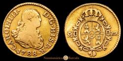 World Coins - Charles IV. 1/2 Escudo. (1.67 g.). Madrid. 1788. M·F. AC-1067. VF+/EF-. Rare. Few known specimens.
