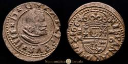 World Coins - Philip IV (1621-1665). 16 maravedis. 1664. Valladolid. M. (Cal-511). (Jarabo-Sanahuja-M819). Ve. 3.57 grams. Choice Extremely Fine.