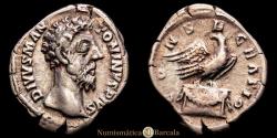 Ancient Coins - Marcus Aurelius. Denarius. 180 AD, Rome. (Spink-5974). (Seaby-84). Rev.: CONSECRATIO. AR. 2.89 grams. Struck under the authority of Commodus. VF.