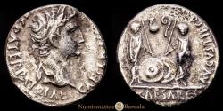 Ancient Coins - Augustus. Denarius. 7-6 BC Lugdunum. (RIC I 207). (BMCRE 519ff). (RSC 43). Silver. 3.73 grams. Choice VF. (Cleaned oxidation).