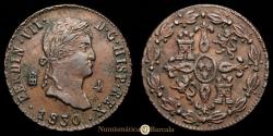 World Coins - Fernando VII. 4 Maravedís. (5.04g.). Segovia. 1830. AC-185. EF+.
