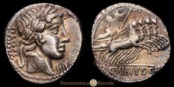 Ancient Coins - Vibia. C. Vibius C.f. Pansa. Denarius. 90 BC. Auxiliary Mint of Rome. (Craw-342/5b). (Cal-1354). AR. 3.87 grams. Beautiful portrait and soft patina. Choice Extremely Fine.