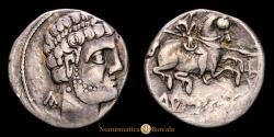 Ancient Coins - Turiaso (Tarazona, Zaragoza). Silver denarius. 120-20 B.C. (2.81 g.). (FAB-2412). Beautiful cabinet patina. Choice Very Fine.