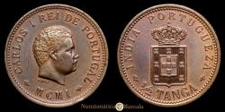 World Coins - India - D. Carlos I. 1/2 Tanga (12.41 g.). 1901. KM-16. VF+. M.C.M.I.
