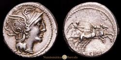 Ancient Coins - Claudia. Denarius. (4.07 g.). Rome. 110-109 B.C. Craw-300.1. Choice Extremely Fine. R: Victory in biga, below PVLCHER