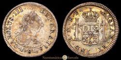 World Coins - Charles III (1759-1788). 1/2 real. 1781. Mexico. FF. (Cal-207). Ag. 1.59 g. VF+. Light patina.