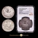 World Coins - Portugal. (1834). AR 870 reis. Crowned shield of Portugal countermarked on a Mexican 8 reales of Charles IV, 1805. NGC graded VF details, countermark graded AU Strong.