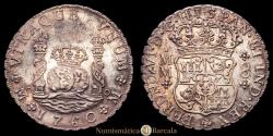 World Coins - Charles III (1759-1788). 8 reales. 1760. Mexico. MM. (Cal-1073). Ag. 26.91 grams. Significant original luster. Irregular patina. Attractive specimen. Rare in this condition. AU/AU+.