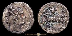 Ancient Coins - Anonymous. Didrachm - Quadrigatus. 225-214 BC Rome. (Craw-30/1). (BMCRR Rome-78/99). (Rsc-23). AR. 5.68 grams. Choice specimen with a beautiful cabinet patina. EF-.