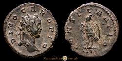 Ancient Coins - Carus. Antoninianus. (4.36 g.). Lugdunum. 285 A.D. RIC-29. Obverse: DIVO CARO PIO, radiate head right. Reverse: CONSECRATIO, eagle standing left, head right; IIII in...