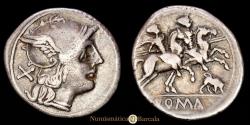 Ancient Coins - Anonymous. Denarius. (3.78g.). Rome. 167-155 B.C. Craw-116/1. VF. Very rare. Mint mark: Bull