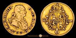 World Coins - Charles IV. 1/2 Escudo. (1.71 g.). Madrid. 1790. Assayer M·F. AC-1069. VF-. Rare