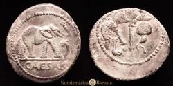 Ancient Coins - Julius Caesar. Denarius. 54-51 BC. Gaul. (Ffc-50). (Craw-443/1). (Cal-640). Ag. 3.66 grams. Well-centered on obverse and slightly off-center on reverse. Choice VF.